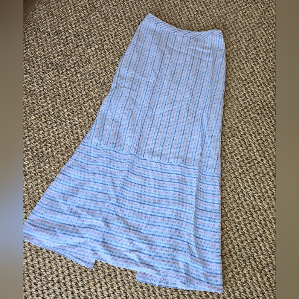 NWOT Island Company Women's Oceano Long Skirt Sz XS Striped 100% Linen